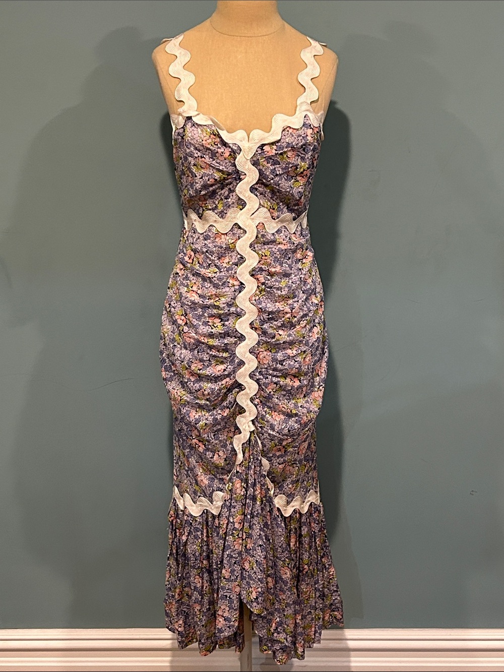 Alice McCall Lady Midi Dress in Lavender sz 4 Cotton Silk Blend Ric Rac Trim